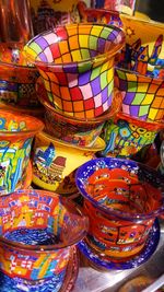 Close-up of multi colored candies for sale at market stall