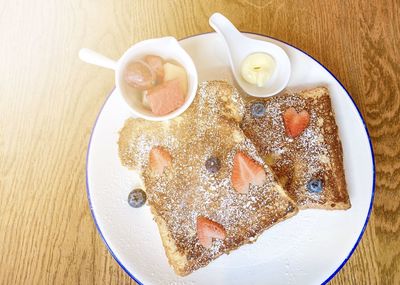 High angle view of dessert on table