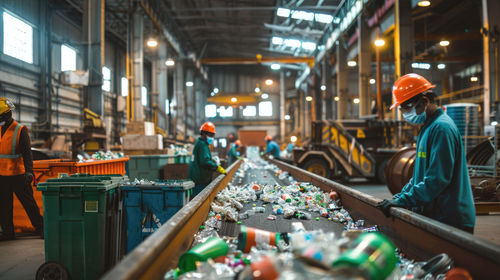 Rear view of man standing in factory