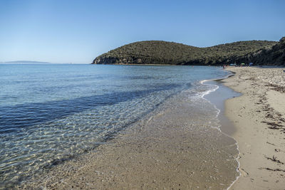 Scenic view of sea against clear blue sky