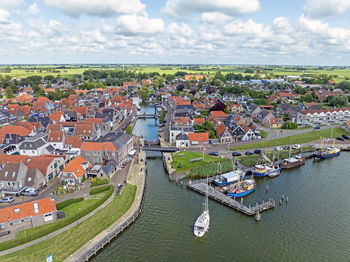 Aerial from the town makkum in frieland the netherlands