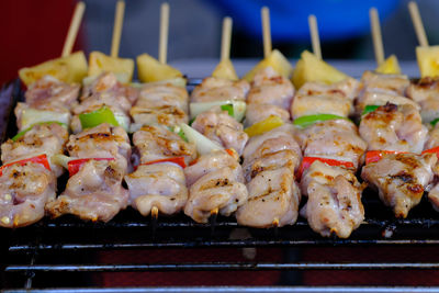 Close-up of seafood on barbecue grill