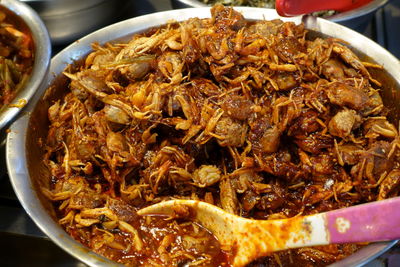 High angle view of noodles in bowl