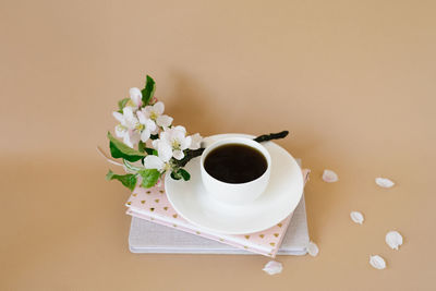 High angle view of coffee on table