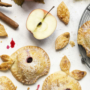 High angle view of cookies on table