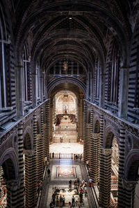 Interior of illuminated cathedral of building