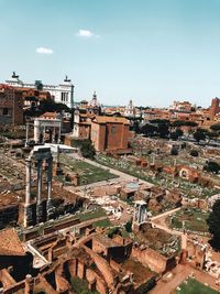 High angle view of historic place against sky during sunny day