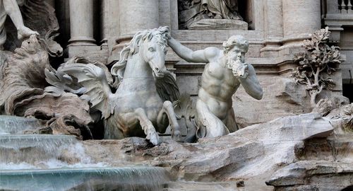 Detail of the trevi fountain, the largest baroque fountain in rome, the italian capital. 