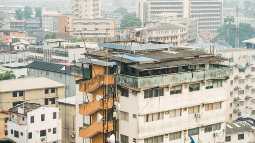 High angle view of buildings in city