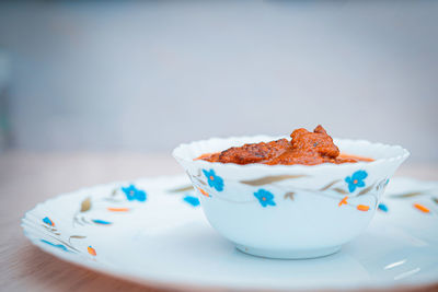 Close-up of cake in plate on table