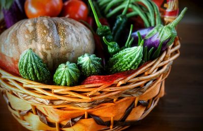 Various types of vegetables chili, pumpkin, eggplant, tomato, bandi, peria and long beans