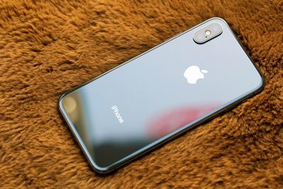 High angle view of mobile phone
