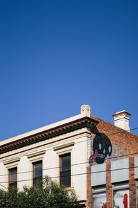 Low angle view of building against clear blue sky