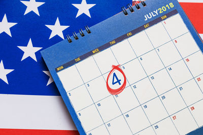 Close-up of flag against blue wall