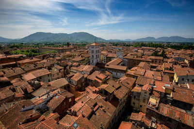 High angle view of townscape against sky