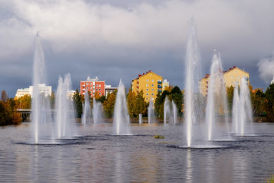 Panoramic view of fountain against sky