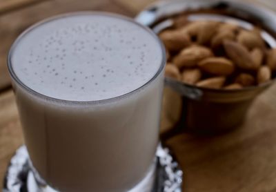 High angle view of coffee cup on table