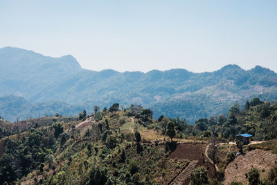 Scenic view of mountains against clear sky