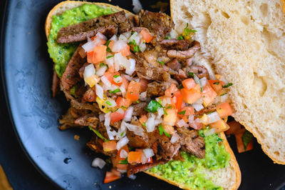 High angle view of food in plate