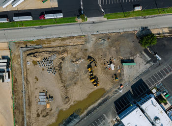 High angle view of construction site in city