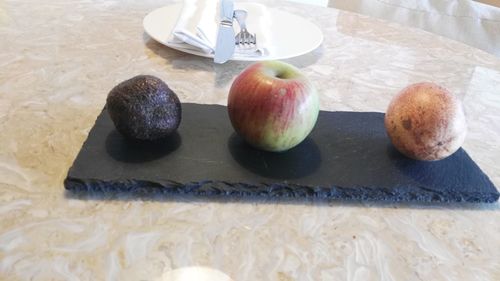 High angle view of apples on table