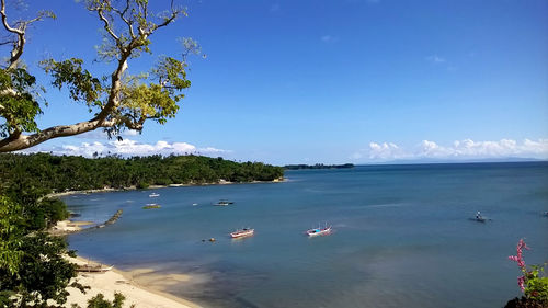 Scenic view of sea against blue sky