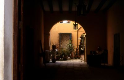 Illuminated corridor at night