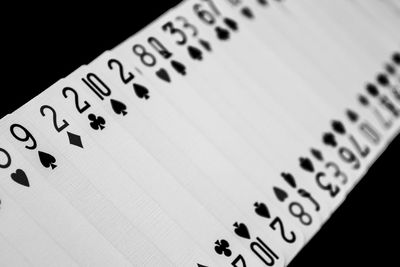 Close-up of playing cards against black background