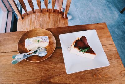 High angle view of food on table