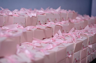 Close-up of pink flowers on table