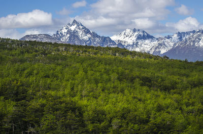 Scenic view of snowcapped mountains against sky