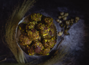 High angle view of food in bowl on table