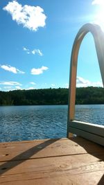 View of calm lake against blue sky