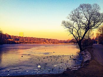Scenic view of calm sea at sunset