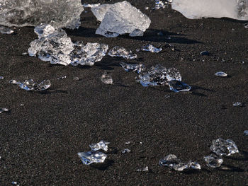 High angle view of wet sand on beach