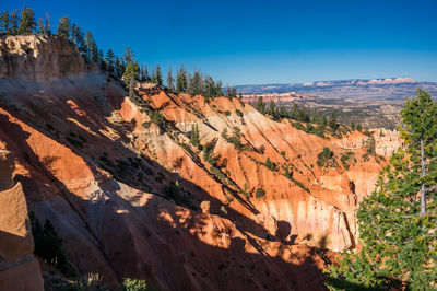 Scenic view of rocky mountains against blue sky