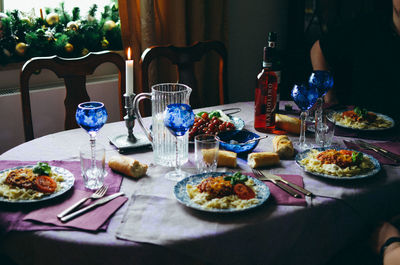 View of food served on table