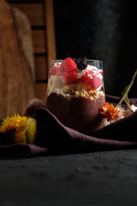 Close-up of dessert on table