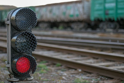 Rear view of train on railroad track