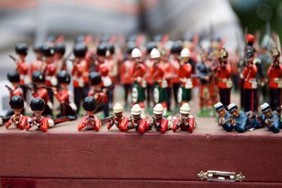 Close-up of army figurines on table