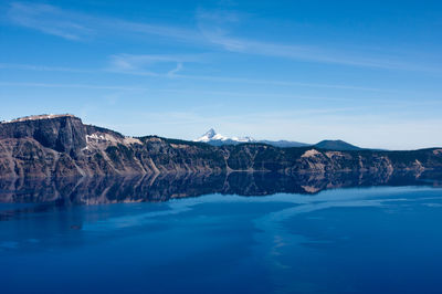 Scenic view of sea against blue sky