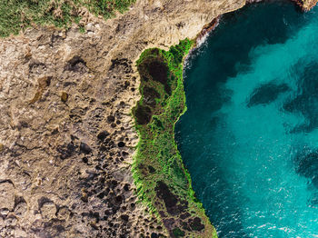 High angle view of land and sea shore