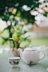 Close-up of tea cup on table