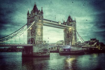 View of suspension bridge over sea