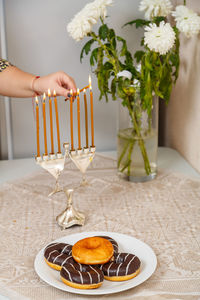 Close-up of christmas decorations on table