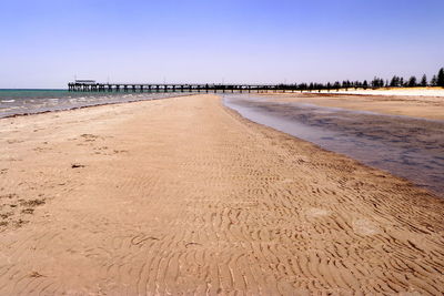 Scenic view of beach against clear sky