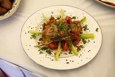 High angle view of meal served in plate