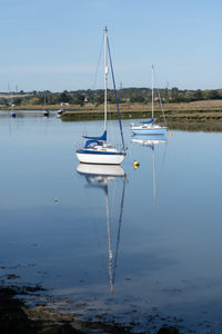 Maldon essex small sailing craft yachts moored on river crouch
