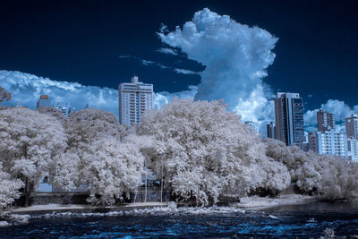 Panoramic view of river and buildings against sky