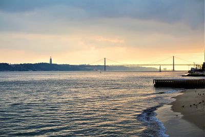 View of suspension bridge over sea